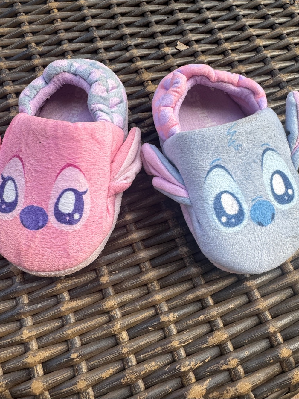 Kids Plush Character Slippers - Pink & Light Gray, Cute Cozy Slip-Ons